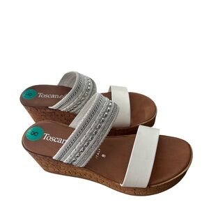 Toscana White and Tan Wedge Sandals